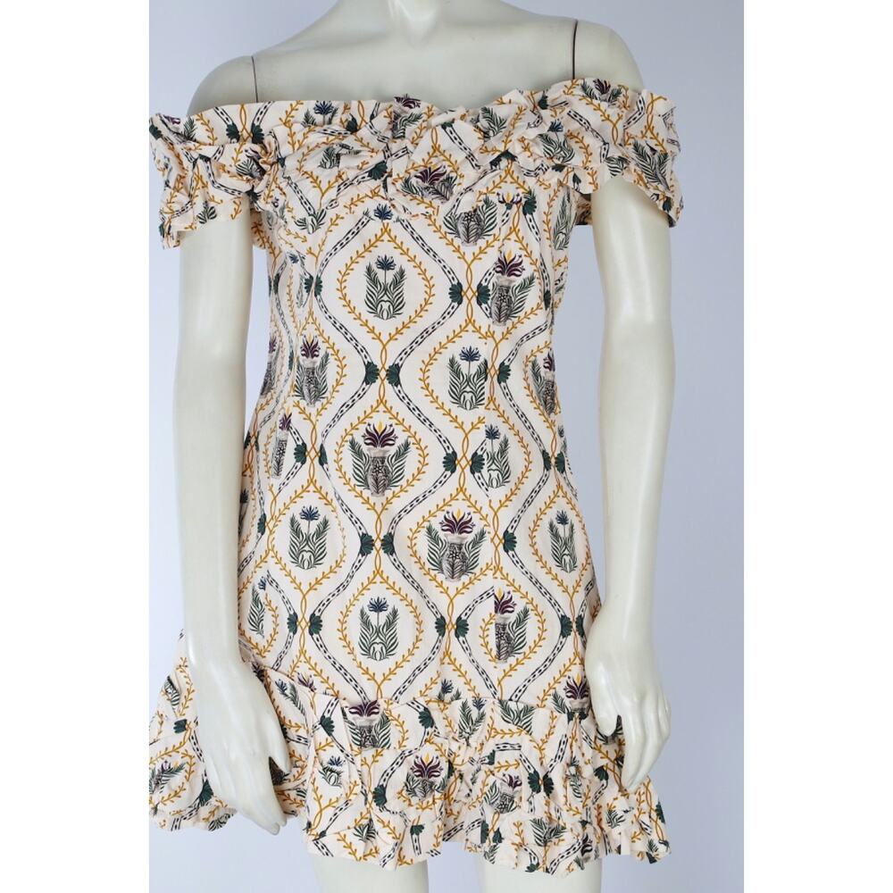 Agua by Agua Bendita Curandera Off Shoulder Floral Ruffle Mini Dress Size S